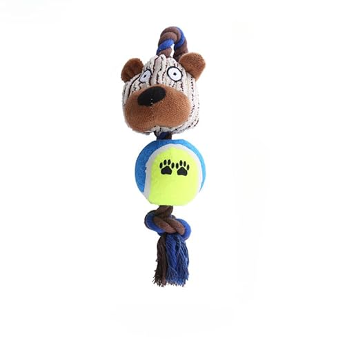DAFORERAL Corduroy Tennisball Hundespielzeug mit Baumwollseil und Quietscher, TPR Kauball mit Zahnreinigungsknoten, Waschbares interaktives Haustierspielzeug für Hunde (Bär) von DAFORERAL