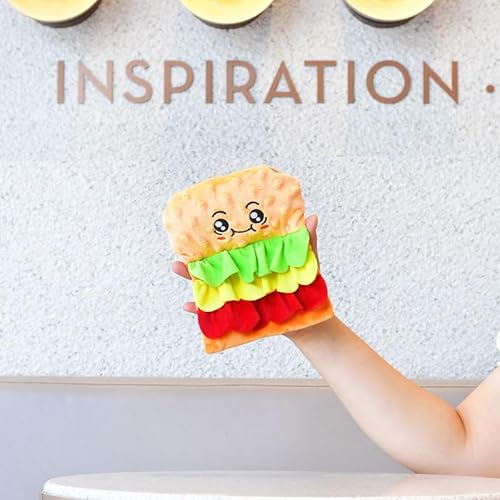 DAFORERAL Hund Schnüffelanreicherung Spielzeug Burger Pommes Kuchen Form mit Quietscher und Knisterpapier Leckerli Verstecken Puzzle Spielzeug für kleine Hunde und Welpen (Hamburg) von DAFORERAL