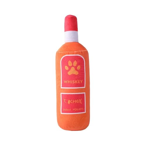 DAFORERAL Hundespielzeug, Weinflaschenform, langlebiges Plüsch-Kauspielzeug, weich und sicher für Hunde, gefüllt mit feiner PP-Baumwolle, Zahnpflege, BB-Soundgerät, 27 x 8 cm (Orange) von DAFORERAL
