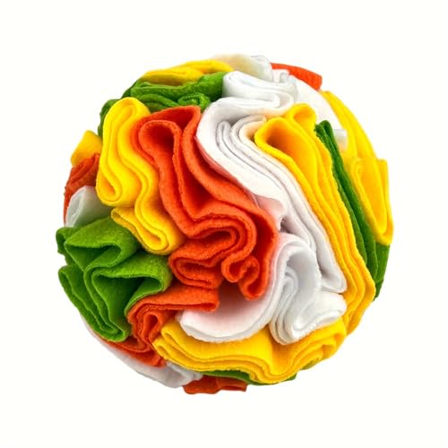 DAFORERAL Interaktives Haustierballspielzeug für Hunde, Schnüffel- und Lebensmittelleckage-Kauspielzeug, ideal für Zahnreinigung, Training und geistige Stimulation (Orange, Grün, Gelb, Weiß, 15 cm) von DAFORERAL