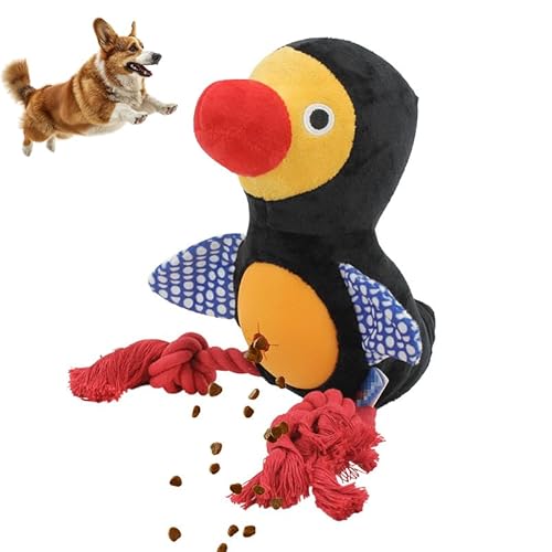 DAFORERAL Interaktives Plüsch-Vogel-Hundespielzeug mit Quietscher & Knisterpapier, lustig, langlebig, kaufest, zahnreinigendes Spielzeug mit verstecktem Futterball, für Tauziehen und Spielen von DAFORERAL