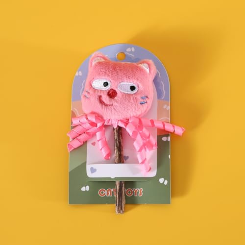 DAFORERAL Katzen-Kauspielzeug, Matatabi-Stick mit Plüschquasten, interaktives Klangspielzeug, Zahnpflege, Lutscher für Kätzchen, 18 x 8 cm (Rot) von DAFORERAL