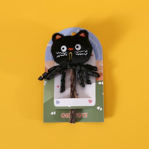 DAFORERAL Katzen-Kauspielzeug, Matatabi-Stick mit Plüschquasten, interaktives Klangspielzeug, Zahnpflege, Lutscher für Kätzchen, 18 x 8 cm (schwarz) von DAFORERAL