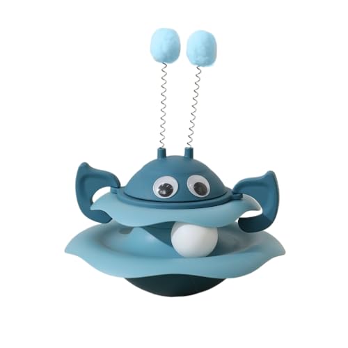 DAFORERAL Katzen-Selbstspiel-Wackelball-Spielzeug, 2-in-1 Bahn- und Schaukelball für Indoor-Katzen und Kätzchen, 360° drehbares Spielzeug für Solo-Unterhaltung, 20 x 25 cm (blau) von DAFORERAL