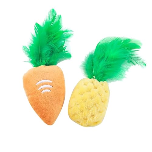 DAFORERAL Katzenfeder-Teaser-Spielzeug mit Katzenminze und Knistergeräusch, Ananas- und Karotten-Design, interaktives Spiel für Katzen und kleine Hunde, 2er-Pack (15 × 5 cm) von DAFORERAL