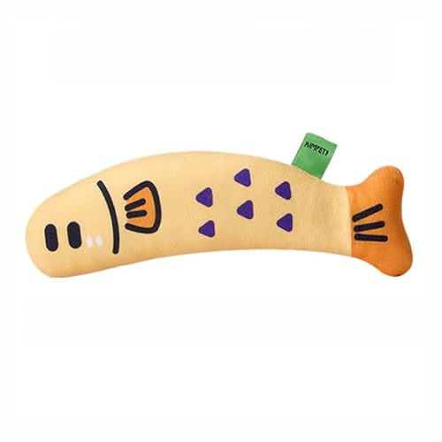 DAFORERAL Katzenminze Fisch Spielzeug für Katzen, 22 cm Leinensimulation Kauspielzeug, Kratzfestes Selbstspiel Katzenspielzeug für Stressabbau und Zahnpflege (Gelb) von DAFORERAL