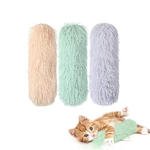 DAFORERAL Katzenminze-Kicker-Spielzeug, Plüsch-Wrestle-Kissen-Spielzeug mit Knistergeräusch für Katzen zum Beißen und Umarmen, 30 x 10 cm lang, weiches Katzenkaukissen (3 Stück) von DAFORERAL