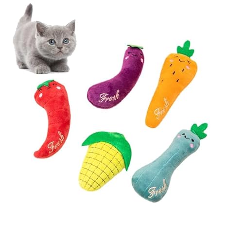 DAFORERAL Katzenminze Plüsch Obst und Gemüse Spielzeug, 5er Pack Bissfestes Kauspielzeug für Katzen, Weiche interaktive Trainings- und Spielbegleiter DAFORERAL Katzenminze Plüsch Obst und Gemüse Spielzeug, 5er Pack Bissfestes Kauspielzeug für Katzen, Weiche interaktive Trainings- und Spielbegleiter von DAFORERAL