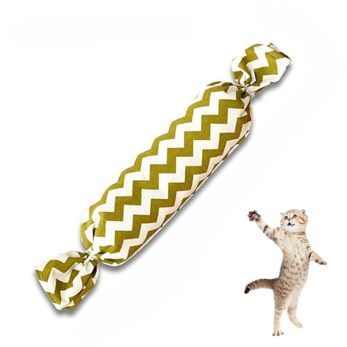 DAFORERAL Katzenminze-Süßigkeiten-Kissen-Spielzeug für Katzen, Jute-Kauspielzeug mit Glocke zum Zahnen von Kätzchen, weich und langlebig, selbstspielendes Katzenspielzeug zum Stressabbau (V2, groß) von DAFORERAL