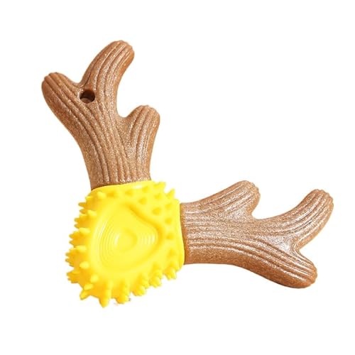 DAFORERAL Kaugeweih für Hunde, langlebiger Zahnreinigungsstab zum Beißen und Zahnen (13,5 x 9,5 x 3 cm) (Gelb) von DAFORERAL