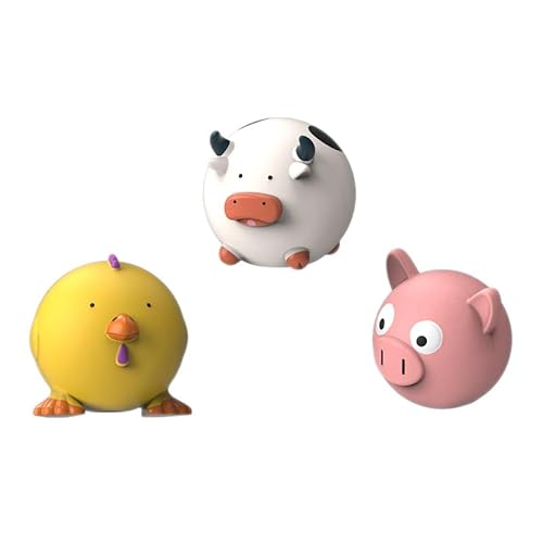 DAFORERAL Latex-Hundespielzeug, quietschendes Tier-Kauspielzeug für Hunde, Schwein, Kuh, Huhn, langlebig, interaktive Bälle für mittelgroße und kleine Hunde, Zahnreinigung und Langeweile von DAFORERAL