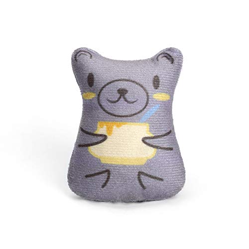 DAFORERAL Mini-Plüsch-Katzenspielzeug mit Katzenminze, Cartoon-Tierdruck-Design, kleine Größe für Katzen zum Fledermaus, Kauen und Kuscheln (grau) von DAFORERAL