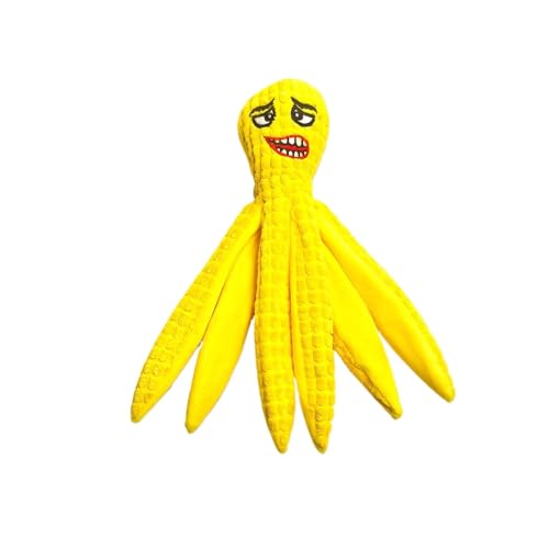 DAFORERAL Octopus Knisterspielzeug, Plüsch, quietschend, Kauspielzeug für Zähne, langlebig, Mais, Samt, PP-Baumwolle, interaktives Spielzeug für Katzen und Hunde (Gelb) von DAFORERAL