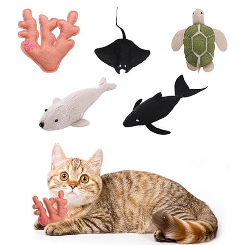 DAFORERAL Plüsch-Katzenminze-Katzenspielzeug-Set, Ozean-Tier-Serie, Katzenspielzeug mit Knisterpapier, strapazierfähiges Segeltuchgewebe, interaktives Kauspielzeug für Indoor-Katzen, 5 Stück DAFORERAL Plüsch-Katzenminze-Katzenspielzeug-Set, Ozean-Tier-Serie, Katzenspielzeug mit Knisterpapier, strapazierfähiges Segeltuchgewebe, interaktives Kauspielzeug für Indoor-Katzen, 5 Stück von DAFORERAL