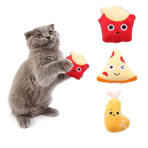 DAFORERAL Plüsch-Katzenspielzeug in Lebensmittelform mit Katzenminze und Knisterpapier, weiches, ansprechendes Selbstspielspielzeug für Katzen, lustiger Kau- und Schlagbegleiter (3 Stück) von DAFORERAL
