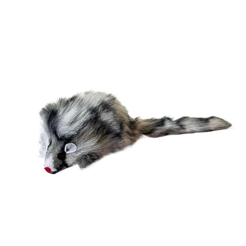 DAFORERAL Plüschmaus, Katzenspielzeug, langes Fell, quietschende Maus mit buntem Federschwanz, interaktives Klangspielzeug für Kätzchen und Katzen, alle Rassen (grau) von DAFORERAL
