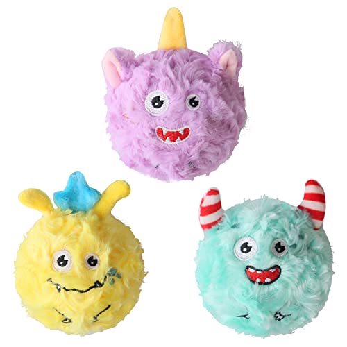 DAFORERAL Quietschende Hundebälle, 2-in-1 lustiges Monster-Design, Geburtstagsspielzeug für kleine und mittelgroße Hunde, interaktive Kau- und Spielbälle mit Quietscher, 3 Stück von DAFORERAL