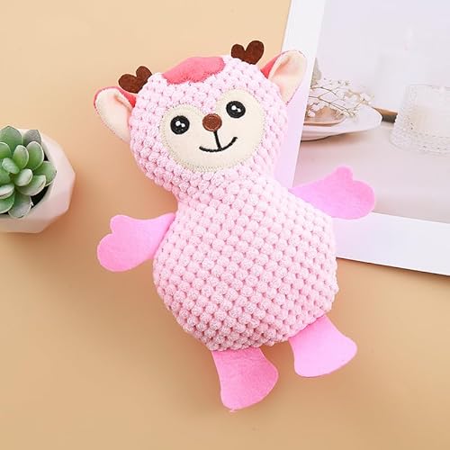 DAFORERAL Quietschendes Hirsch-Hundespielzeug, Plüsch-Herzgeweih-Kauspielzeug für Hunde und Katzen, Zahnreinigung, interaktives Spielzeug, Mais-Fleece mit Stickerei, 23 × 18 cm (Rosa) von DAFORERAL