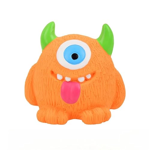 DAFORERAL Quietschendes Hundespielzeug aus Latex, 9 x 9 cm, einäugiges Monster-Design zum Kauen und Trainieren, sicheres bissfestes Spielzeug für Zahnpflege und interaktives Spielen (Orange) von DAFORERAL
