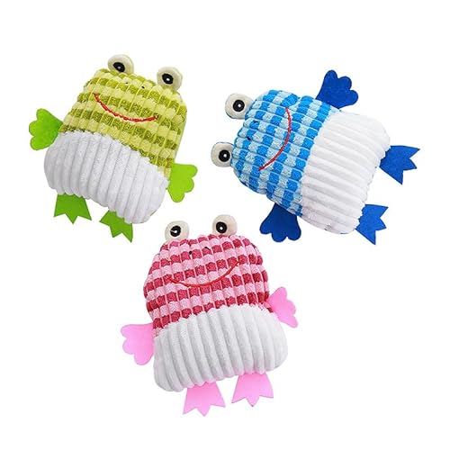 DAFORERAL Quietschendes Regenbogen-Frosch-Hundespielzeug, Plüsch-Kauspielzeug für Hunde und Katzen, strukturiertes Mais-Fleece mit Stickerei, Zahnreinigung, weiches Spielzeug, 21 x 22 cm (3 Farben) von DAFORERAL