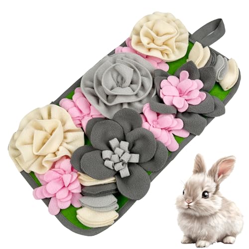 DAFORERAL Schnüffelmatte für kleine Tiere, Spielzeug für Kaninchen, Meerschweinchen, Hamster und Igel, niedliche Blumen-Futtermatte mit rutschfester Unterseite (Grau) von DAFORERAL