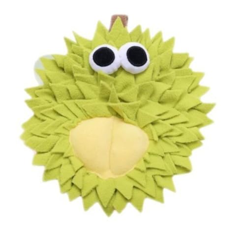 DAFORERAL Schnüffelmatte in Fruchtform für Haustiere, Futtermatte mit Knisterpapier für Hunde, Kaninchen, Meerschweinchen, weiches Plüsch-Anreicherungsspielzeug für Stressabbau (Durian) von DAFORERAL