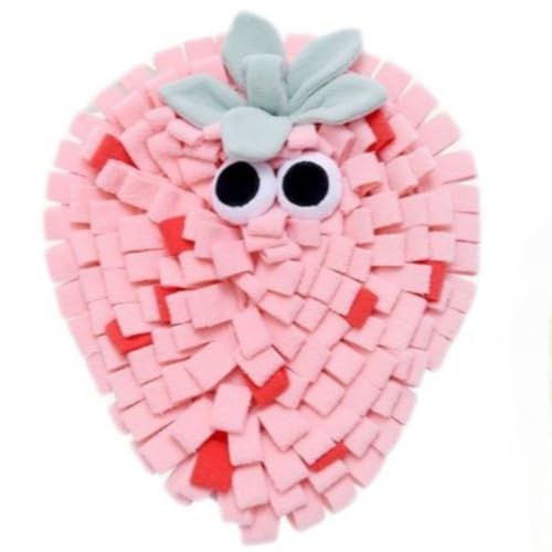 DAFORERAL Schnüffelmatte in Fruchtform für Haustiere, Futtermatte mit Knisterpapier für Hunde, Kaninchen, Meerschweinchen, weiches Plüsch-Anreicherungsspielzeug für Stressabbau (rosa Erdbeere) von DAFORERAL