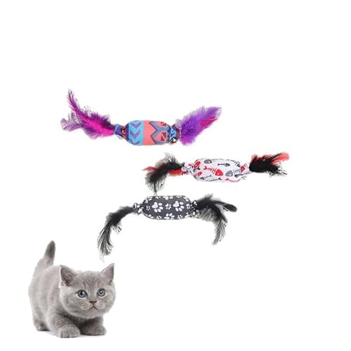 DAFORERAL Süßigkeiten-Feder-Katzenspielzeug, 3er-Pack, knisterndes Geräusch, selbstspielendes Spielzeug mit hellen Farben und neckenden Federn, langlebig zum Kratzen und Beißen DAFORERAL Süßigkeiten-Feder-Katzenspielzeug, 3er-Pack, knisterndes Geräusch, selbstspielendes Spielzeug mit hellen Farben und neckenden Federn, langlebig zum Kratzen und Beißen von DAFORERAL