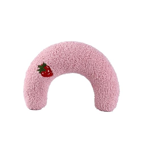 DAFORERAL U-förmiges Katzenkissen für tiefen Schlaf, weiches Nackenstützkissen für Katzen und kleine Hunde, Plüsch-Haustier-Umarmungskissen mit buntem Design (Rosa) von DAFORERAL