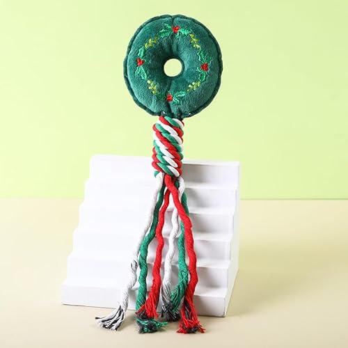 DAFORERAL Weihnachtsseil Plüsch Haustier Spielzeug mit BB Quietscher, Langlebiges Kauspielzeug für Hunde, Zahnreinigung Interaktives Spielzeug, Weiches Gewebe und Baumwollseil Design (Donut) von DAFORERAL