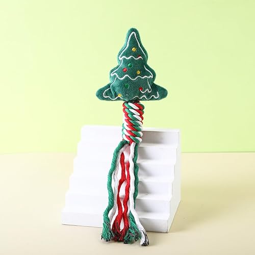 DAFORERAL Weihnachtsseil-Plüsch-Haustierspielzeug mit BB-Quietscher, langlebiges Kauspielzeug für Hunde, Zahnreinigung, interaktives Spielzeug, weiches Gewebe und Baumwollseil-Design (Weihnachtsbaum) DAFORERAL Weihnachtsseil-Plüsch-Haustierspielzeug mit BB-Quietscher, langlebiges Kauspielzeug für Hunde, Zahnreinigung, interaktives Spielzeug, weiches Gewebe und Baumwollseil-Design (Weihnachtsbaum) von DAFORERAL