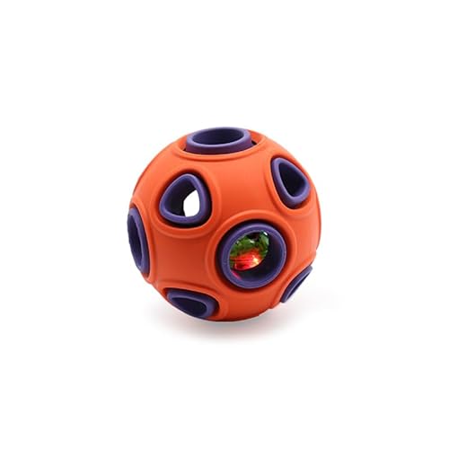 DAFORERAL Zweilagiger quietschender und im Dunkeln leuchtender Hundespielzeugball, Kauspielzeug aus Naturkautschuk mit Glocke, Zahngesundheit, Leckerli-Spender und interaktives Haustierspielzeug (gelb von DAFORERAL