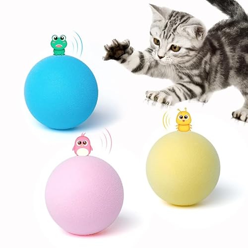 DAFORERAL Zwitschernde Katzenspielzeugbälle mit Katzenminze – 3 Stück EVA-Rollspielzeugbälle für Indoor-Katzen, interaktives Kätzchenspielzeug mit Vogel-, Frosch- und Cricket-Sounds (Ball) von DAFORERAL