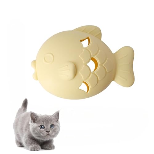 Fischförmiger Leckerli-Spender für Haustiere, Lebensmittelechtes Silikon, interaktiver Futterspender für Hunde und Katzen, hohles Design für langsames Füttern und Spielen (Gelb) von DAFORERAL
