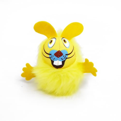 Flauschiges Plüsch-Hasen-Katzenspielzeug mit Glocke und Katzenminze, interaktiver Kauball für Katzen, strapazierfähiger bedruckter Stoff, weiches Langhaar-Design (Gelb) von DAFORERAL