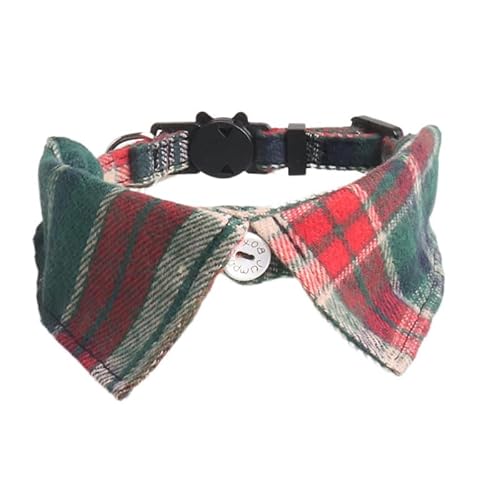 Kariertes Katzenhalsband mit Fliege, verstellbare Größe 18–28 cm, handgefertigte Nähte, Anti-Erstickungs-Sicherheitsschnalle (A07) von DAFORERAL