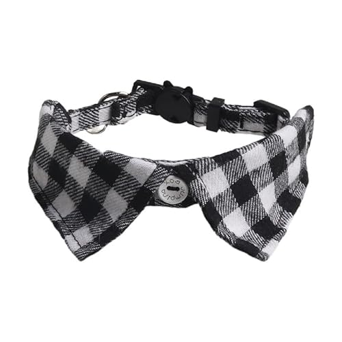 Kariertes Katzenhalsband mit Fliege, verstellbare Größe 18–28 cm, handgefertigte Nähte, Anti-Erstickungs-Sicherheitsschnalle (A12) von DAFORERAL