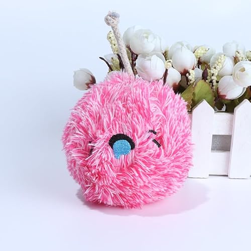 Plüsch Hund Kauspielzeug Lustiger Ausdruck Ball Quietschendes Interaktives Haustier Spielzeug Drücken Sie zu Verformen, Zahnreinigung, Langlebiger Plüsch für Kleine Mittlere Hunde, 10cm (Rosa) von DAFORERAL