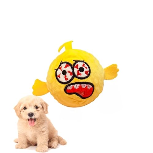 TPR Quietschender Spike Ball Hundespielzeug, Plüschmonster Design, langlebiges Kauspielzeug für kleine Hunde, interaktives Spielzeug für Zahnreinigung und Langeweile (Gelb) von DAFORERAL