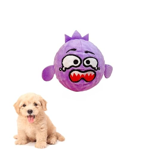 TPR Quietschender Spike Ball Hundespielzeug, Plüschmonster Design, langlebiges Kauspielzeug für kleine Hunde, interaktives Spielzeug für Zahnreinigung und Langeweile (Lila) von DAFORERAL