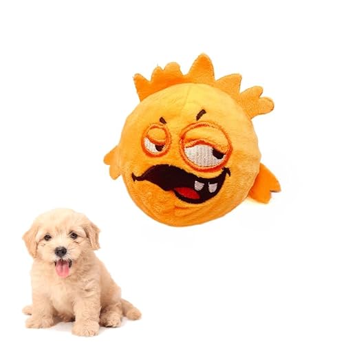 TPR Quietschender Spike Ball Hundespielzeug, Plüschmonster Design, langlebiges Kauspielzeug für kleine Hunde, interaktives Spielzeug für Zahnreinigung und Langeweile (Orange) von DAFORERAL