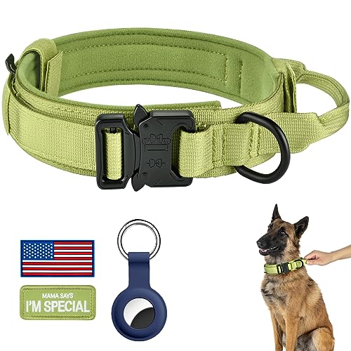 DAGANXI Taktisches Hundehalsband, verstellbares militärisches Training Nylon Hundehalsband mit Kontrollgriff und Schwermetallschnalle für mittelgroße und große Hunde, mit Patches und Airtags-Etui (L, DAGANXI Taktisches Hundehalsband, verstellbares militärisches Training Nylon Hundehalsband mit Kontrollgriff und Schwermetallschnalle für mittelgroße und große Hunde, mit Patches und Airtags-Etui (L, von DAGANXI