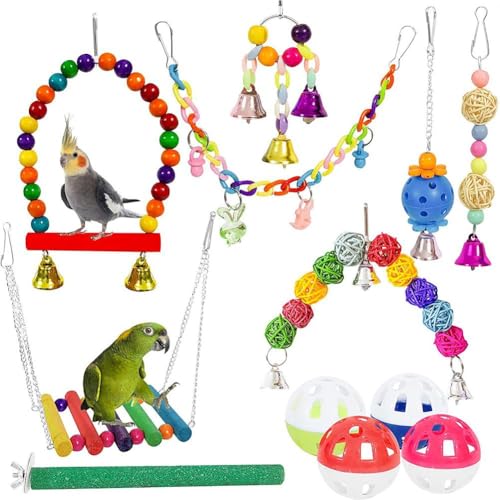 1 x Haustier-Vogelspielzeug-Set, Schaukel, Kau-Trainingsspielzeug, Hängender Käfigglocke mit Sitzstange, Papageienleiter, Zubehör, Spielzeug, kleines Set, Aras, Ara, Spielzeug, Spielzeug, Vogel Ara 1 x Haustier-Vogelspielzeug-Set, Schaukel, Kau-Trainingsspielzeug, Hängender Käfigglocke mit Sitzstange, Papageienleiter, Zubehör, Spielzeug, kleines Set, Aras, Ara, Spielzeug, Spielzeug, Vogel Ara von DAGESVGI