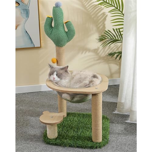 Kaktus-Katzenbaum, süßer Katzenturm mit gepolsterter Sitzstange, bequemer Hängematte, privater Wohnung, vollständiger Kratzbaum von DAGIN