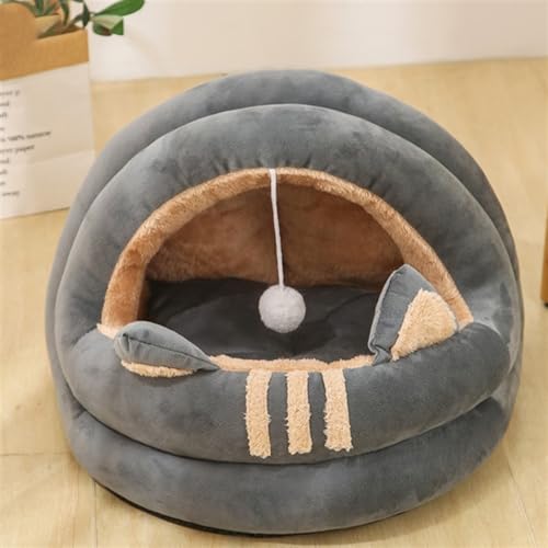 Katzenbetthöhle für den Innenbereich mit abnehmbarem Kissen – Haustier-Plüsch-Warmzelt-Design, Haustierbett-Nest für Katzen, Kätzchen, Welpen, Hunde und Kaninchen (Color : Grey, Size : M) von DAGIN