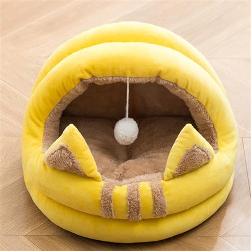 Katzenbetthöhle für den Innenbereich mit abnehmbarem Kissen – Haustier-Plüsch-Warmzelt-Design, Haustierbett-Nest für Katzen, Kätzchen, Welpen, Hunde und Kaninchen (Color : Yellow, Size : L) von DAGIN