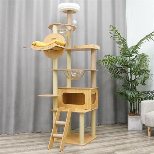 Moderner Katzenbaum aus Holz, Katzenturm für Hauskatzen, große Sitzstangen mit weichen Kissen, Katzenhütte für große Katzen mit Kratzbäumen von DAGIN