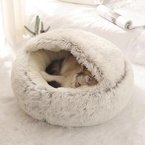 Rundes Hundebett, gemütliches Hundeschlafbett, atmungsaktives Haustierhöhlenbett, Warme, beruhigende Hundebetthöhle für Katzen, Hunde und kleine Haustiere (Color : Grey, Size : 50x50cm) von DAGIN