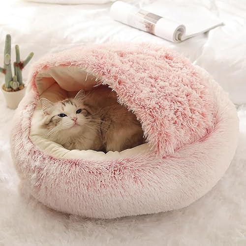 Rundes Hundebett, gemütliches Hundeschlafbett, atmungsaktives Haustierhöhlenbett, Warme, beruhigende Hundebetthöhle für Katzen, Hunde und kleine Haustiere (Color : Pink, Size : 40x40cm) von DAGIN
