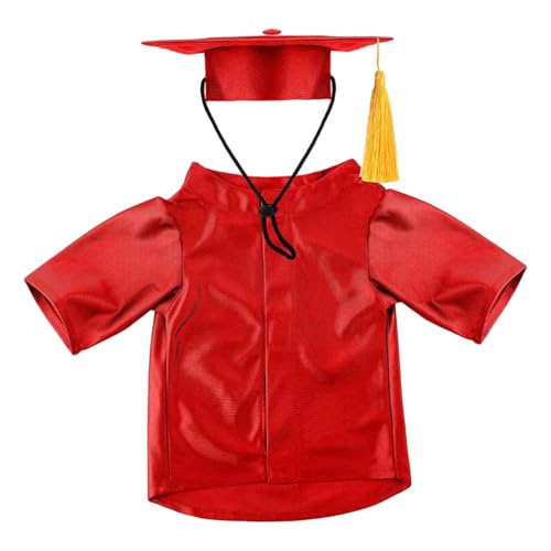 Abschlussoutfit für Hunde, rote verstellbare Quastenkappe und atmungsaktives Kleid für Hunde, waschbare Abschlusskappe und -Robe für Haustiere, Abschlusskappe -Robe für Haustiere, Kappe von DAGLLGEW